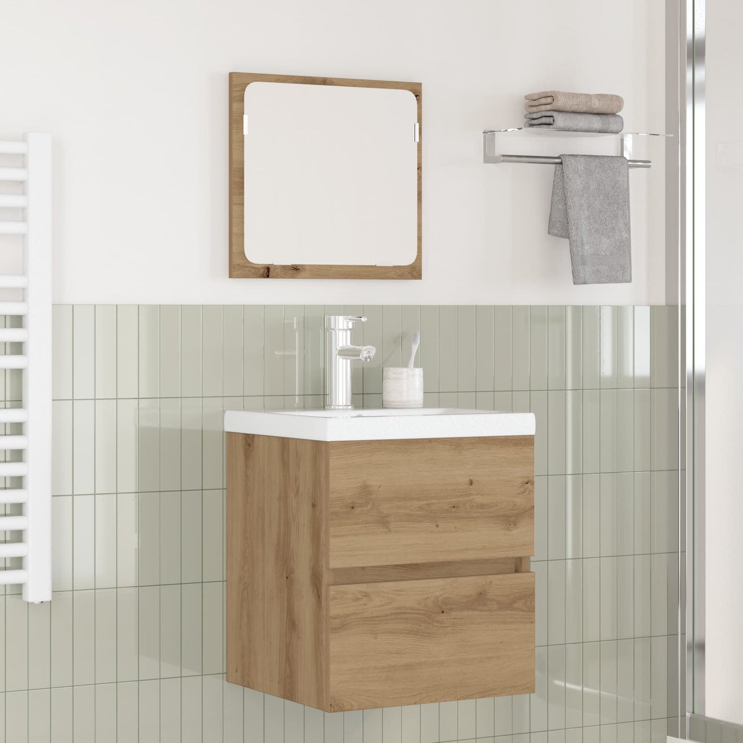 Set di mobili per il bagno 2 pcs Rovere Artigiano e Bianco | homemem39