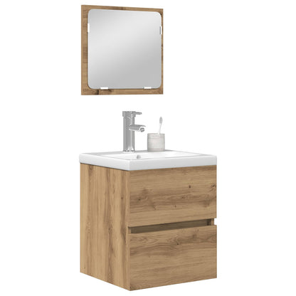 Set di mobili per il bagno 2 pcs Rovere Artigiano e Bianco | homemem39