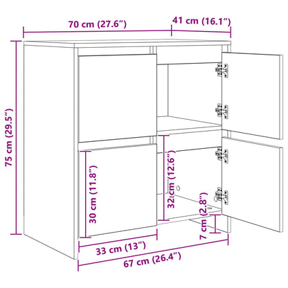 Sideboards 2 pcs Rovere nero 70 x 41 x 75 cm Legno multistrato