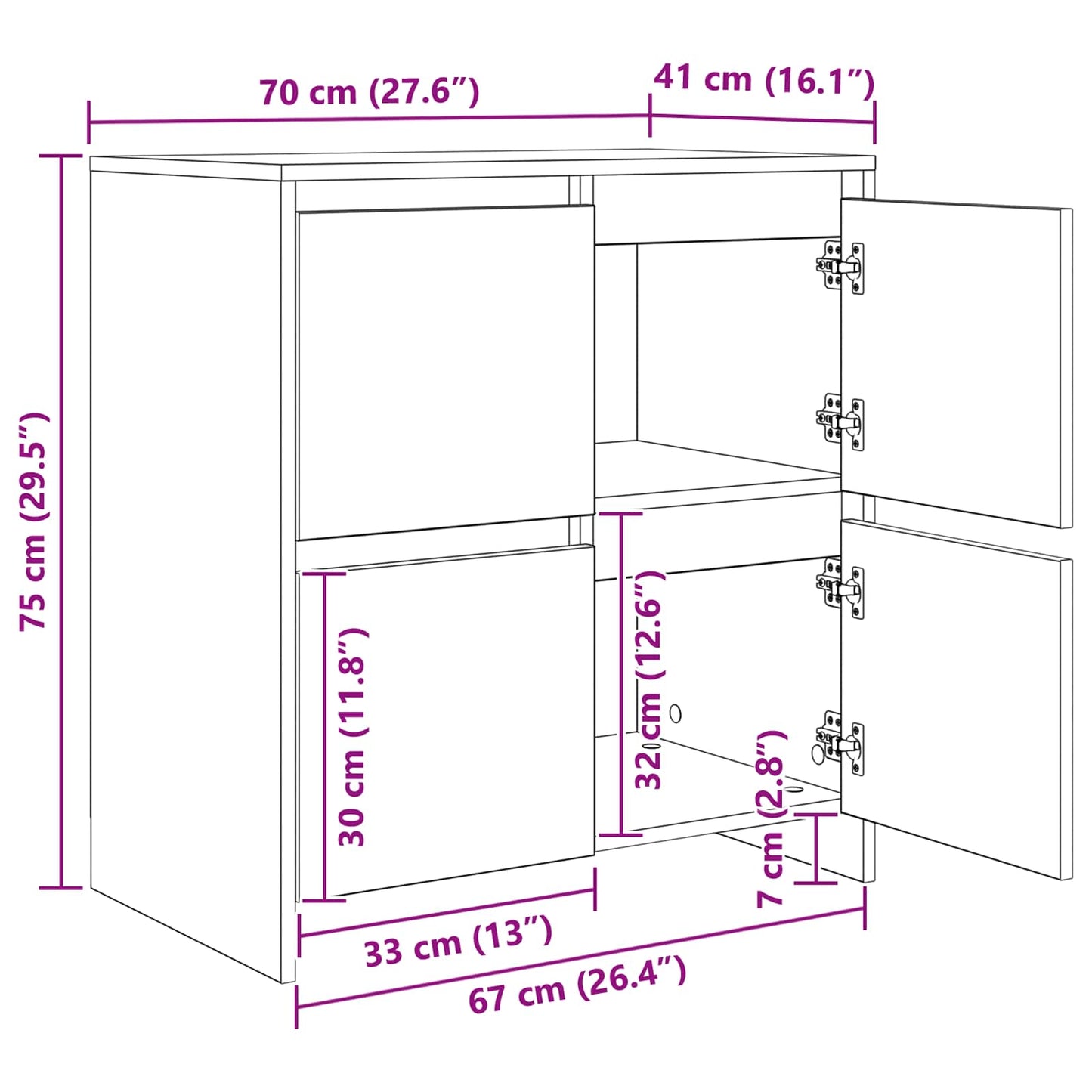 Sideboards 2 pcs rovere artigianale 70 x 41 x 75 cm