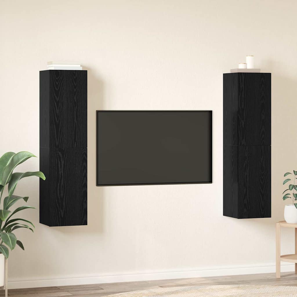 Set mobile TV Montaggio a parete Rovere Nero Legno multistrato