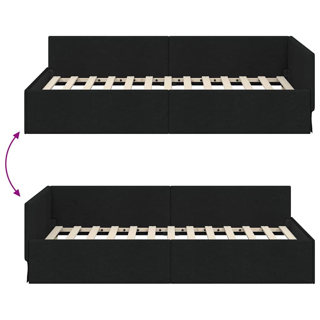Cornice del letto ad angolo Nero 80 cm x 200 cm Tessuto | homemem39