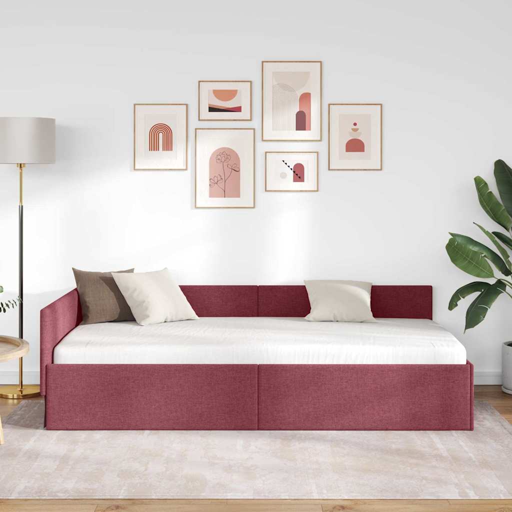 Cornice del letto ad angolo Rosso Vino 80 cm x 200 cm Tessuto | homemem39