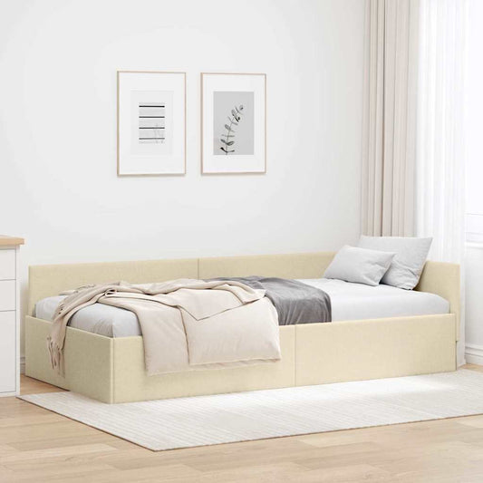 Cornice del letto ad angolo Crema 80 cm x 200 cm Tessuto | homemem39