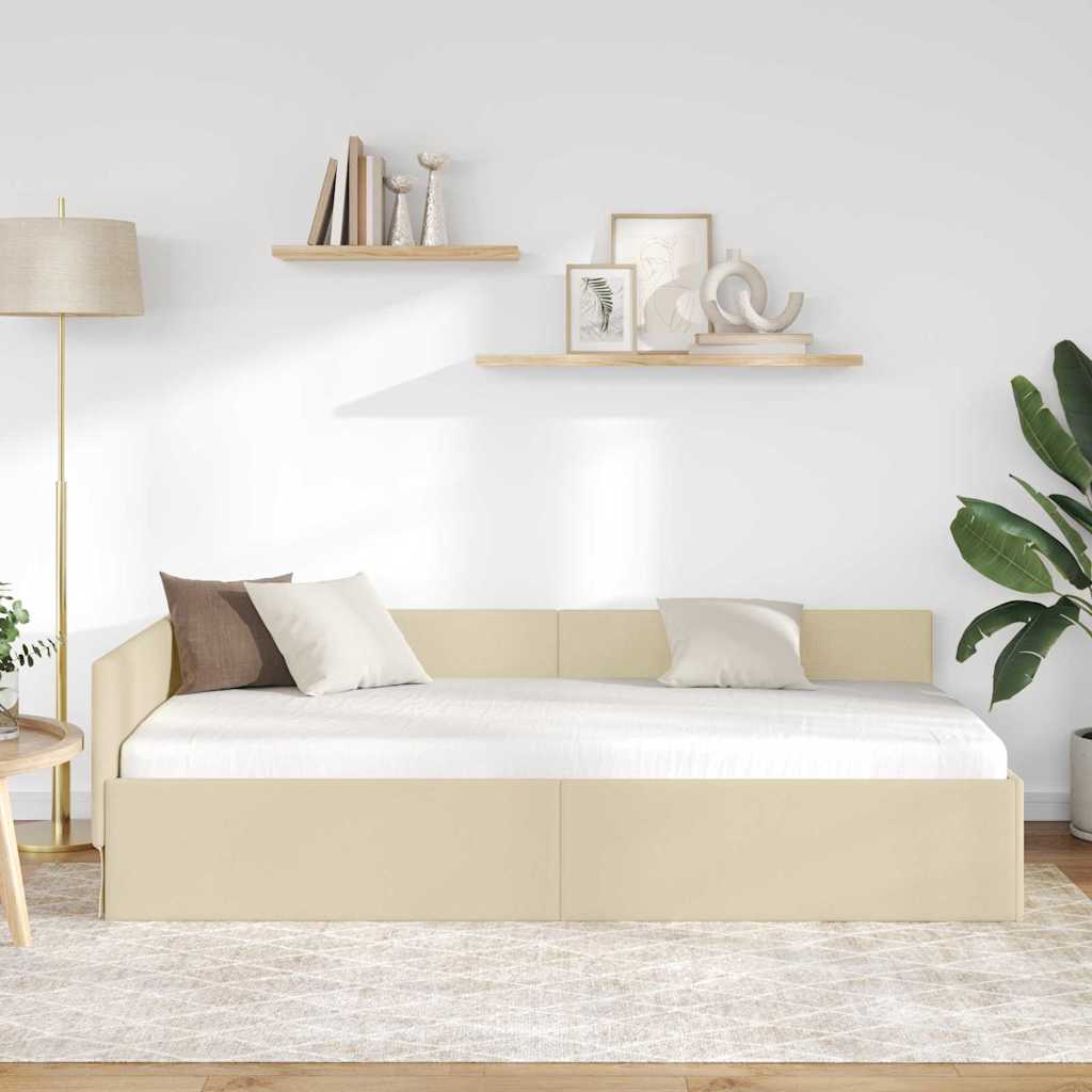 Cornice del letto ad angolo Crema 80 cm x 200 cm Tessuto | homemem39