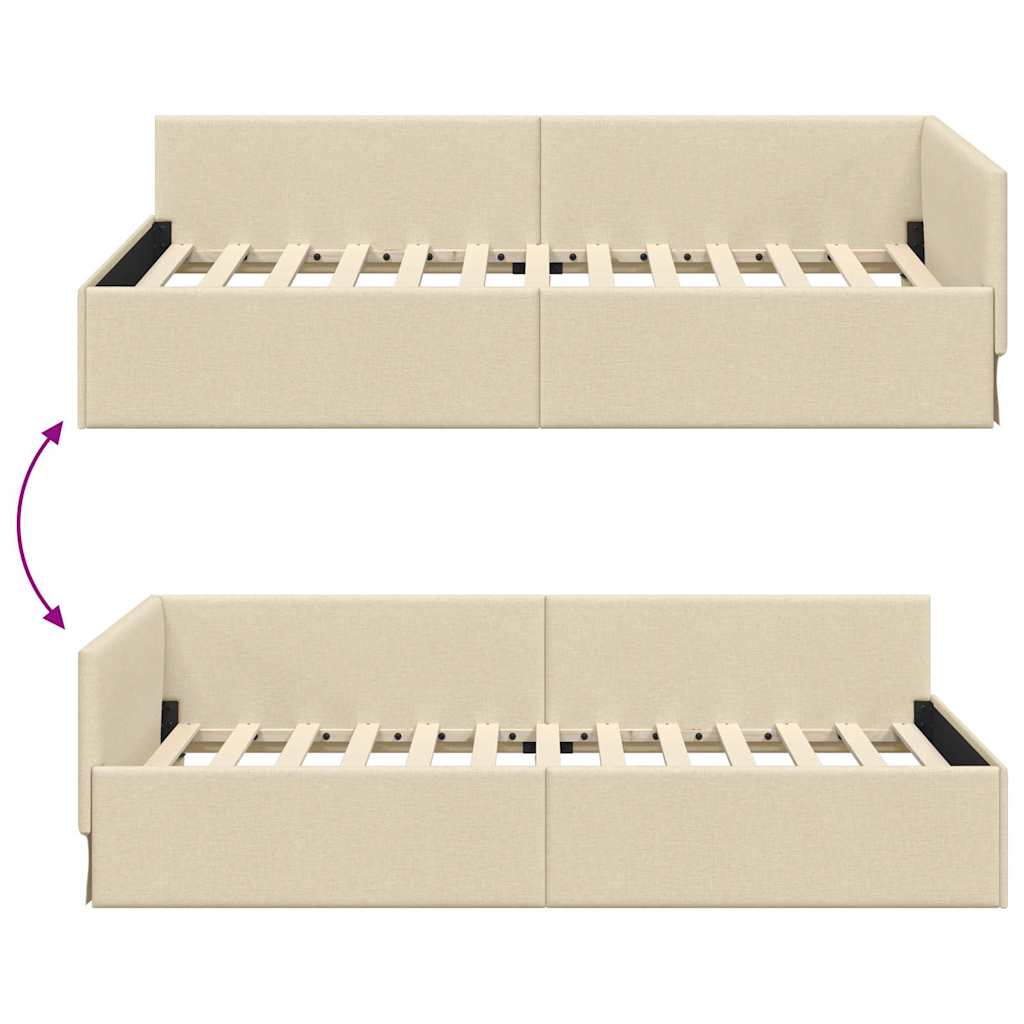 Cornice del letto ad angolo Crema 80 cm x 200 cm Tessuto | homemem39