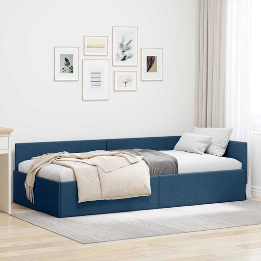 Cornice del letto ad angolo Blu 80 cm x 200 cm Tessuto | homemem39