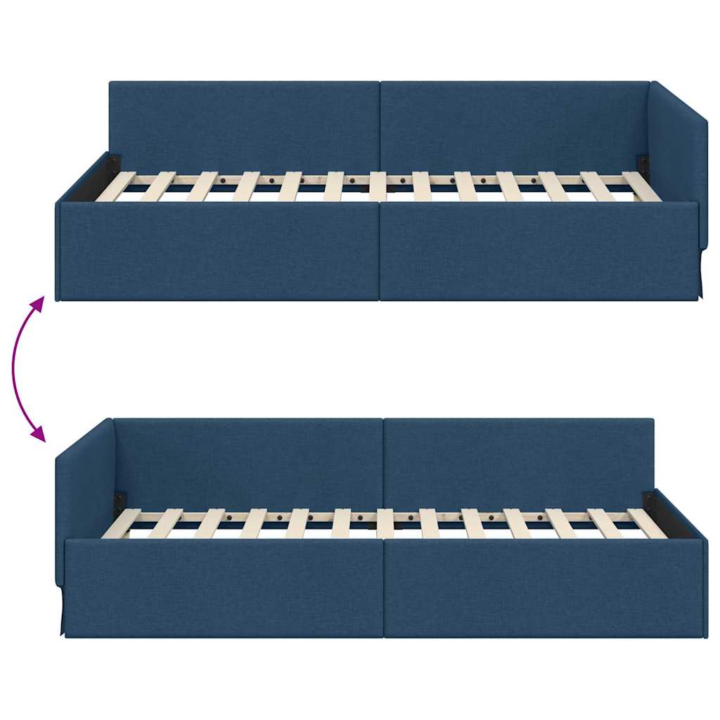 Cornice del letto ad angolo Blu 80 cm x 200 cm Tessuto | homemem39