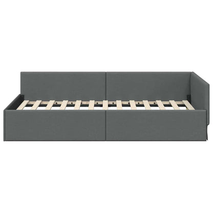 Cornice del letto ad angolo Grigio scuro 90 cm x 190 cm Tessuto | homemem39