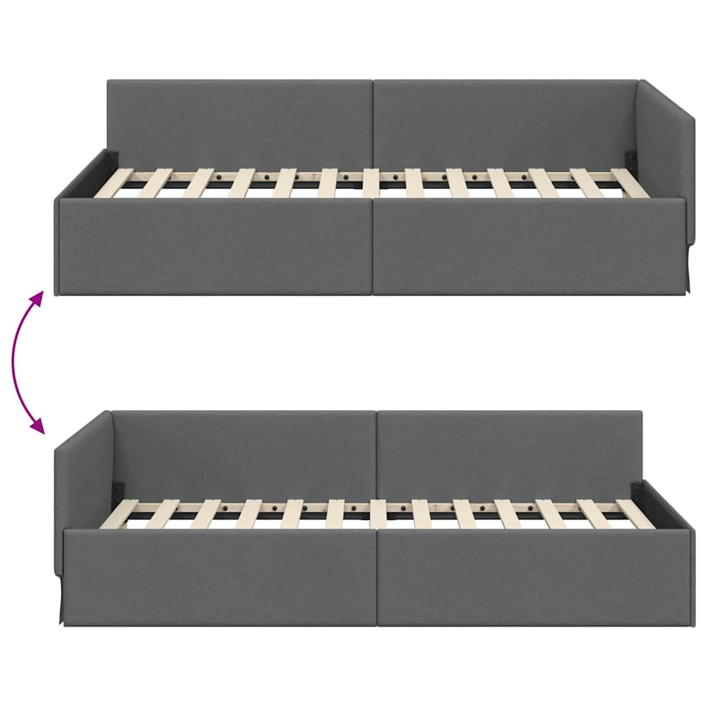 Cornice del letto ad angolo Grigio scuro 90 cm x 190 cm Tessuto | homemem39