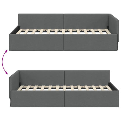 Cornice del letto ad angolo Grigio scuro 90 cm x 190 cm Tessuto | homemem39