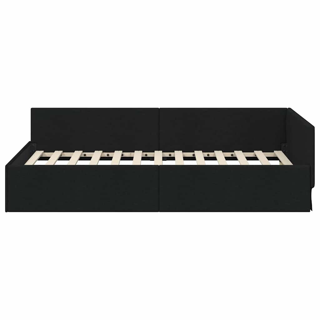 Cornice del letto ad angolo Nero 90 cm x 190 cm Tessuto | homemem39