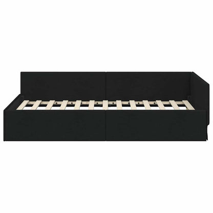 Cornice del letto ad angolo Nero 90 cm x 190 cm Tessuto | homemem39