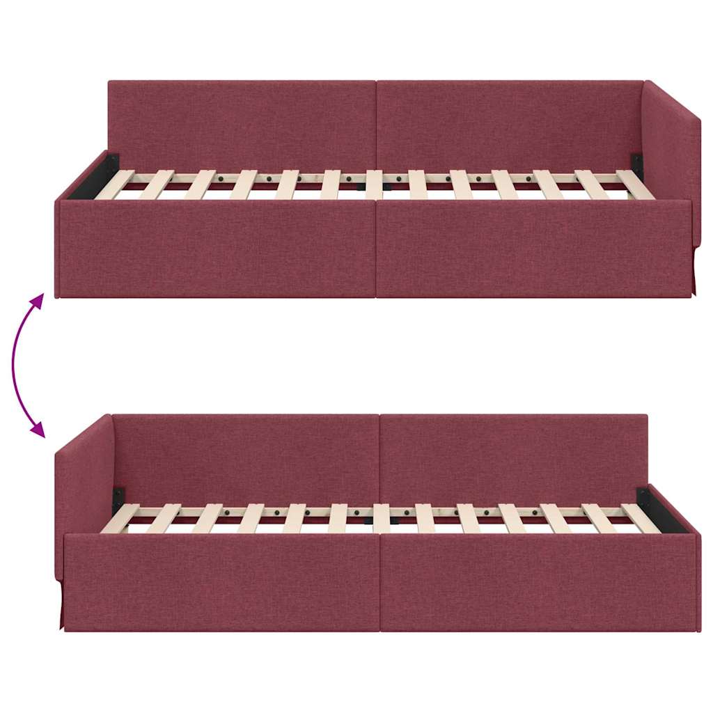 Cornice del letto ad angolo Rosso Vino 90 cm x 190 cm Velluto
