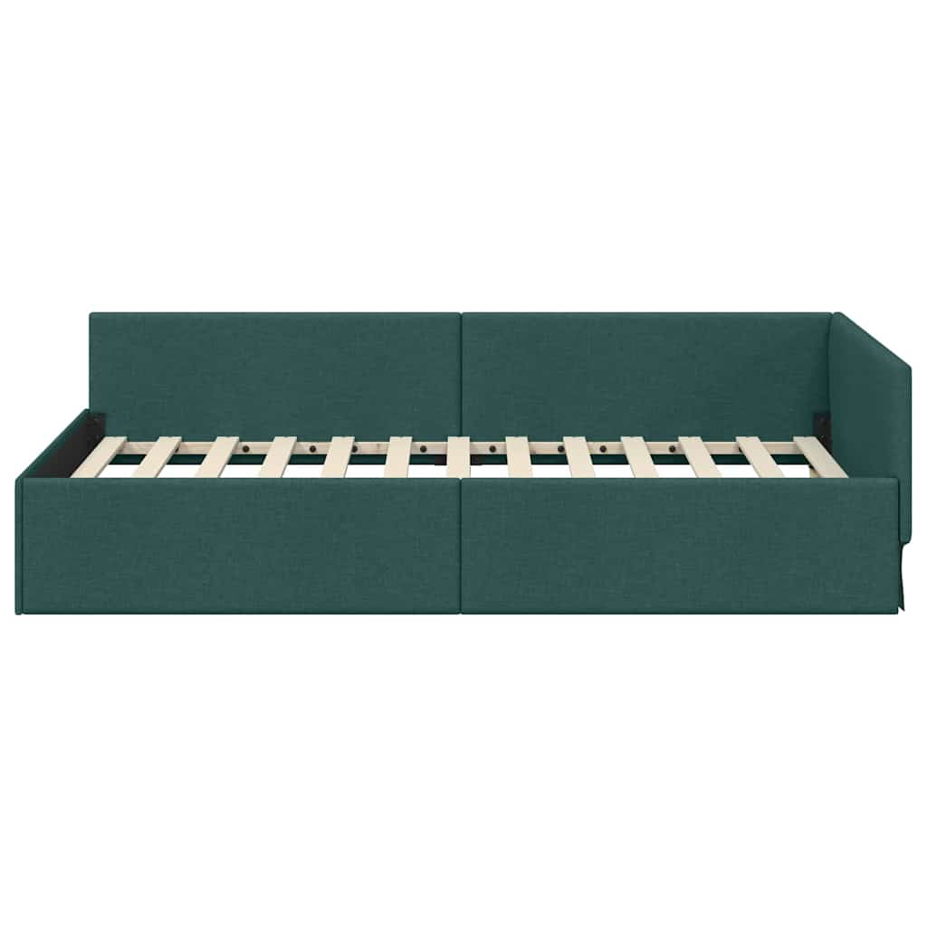Cornice del letto ad angolo Verde Scuro 90 cm x 190 cm Tessuto | homemem39