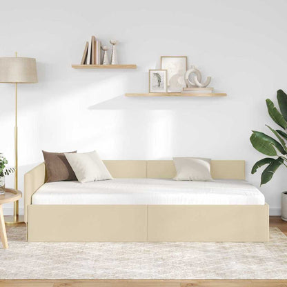 Cornice del letto ad angolo Crema 90 cm x 190 cm Tessuto | homemem39