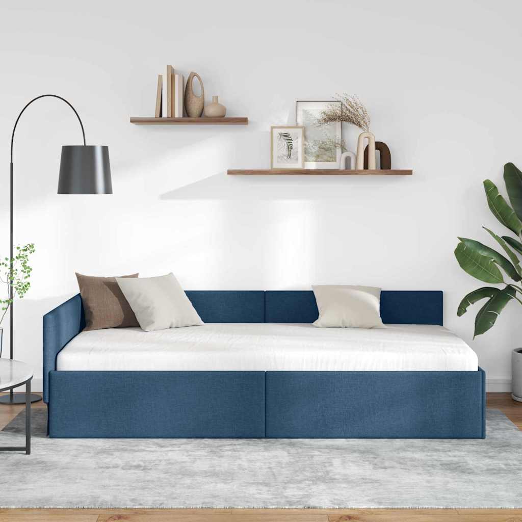 Cornice del letto ad angolo Blu 90 cm x 190 cm Tessuto | homemem39