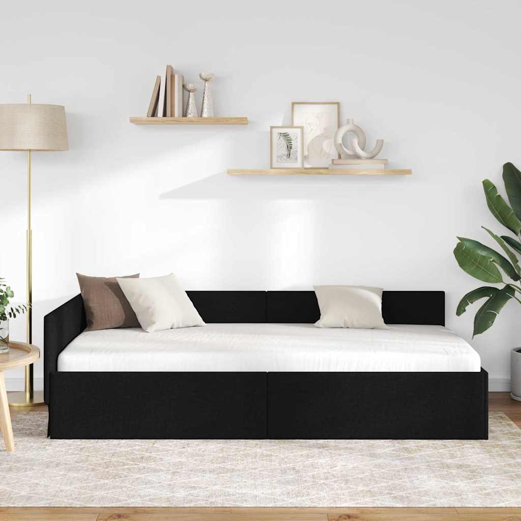 Cornice del letto ad angolo Nero 90 cm x 200 cm Tessuto | homemem39