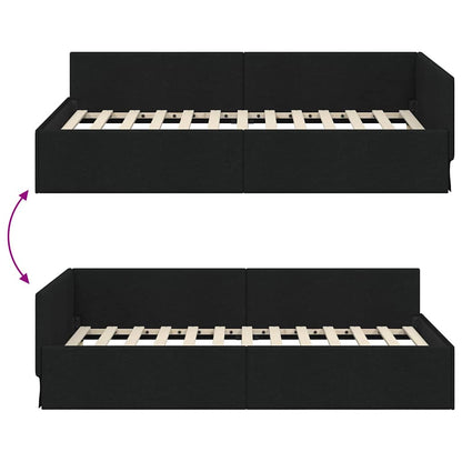 Cornice del letto ad angolo Nero 90 cm x 200 cm Tessuto | homemem39