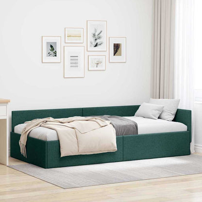 Cornice del letto ad angolo Verde Scuro 90 cm x 200 cm Tessuto | homemem39