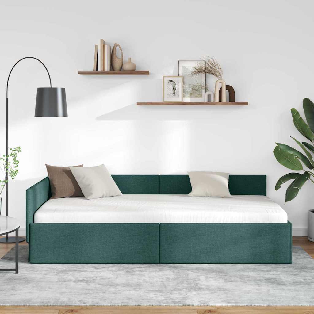 Cornice del letto ad angolo Verde Scuro 90 cm x 200 cm Tessuto | homemem39
