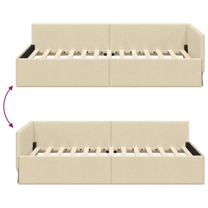 Cornice del letto ad angolo Crema 90 cm x 200 cm Tessuto | homemem39