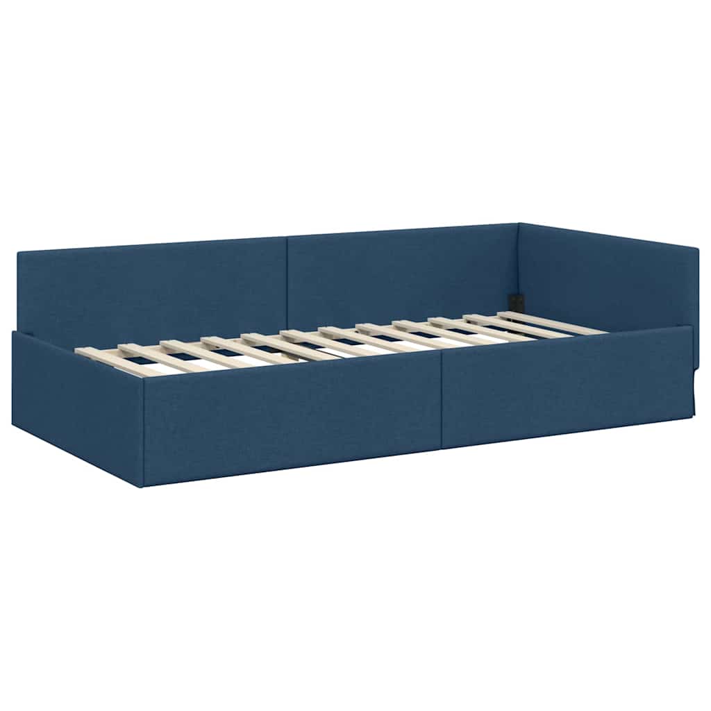 Cornice del letto ad angolo Blu 90 cm x 200 cm Tessuto | homemem39