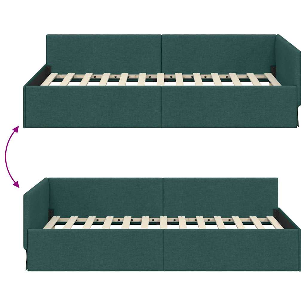 Cornice del letto ad angolo Verde Scuro 100 cm x 200 cm Tessuto | homemem39