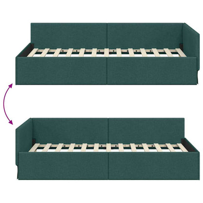 Cornice del letto ad angolo Verde Scuro 100 cm x 200 cm Tessuto | homemem39