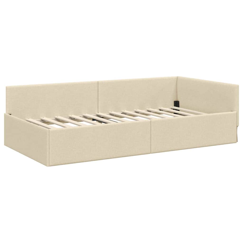 Cornice del letto ad angolo Crema 100 cm x 200 cm Tessuto | homemem39
