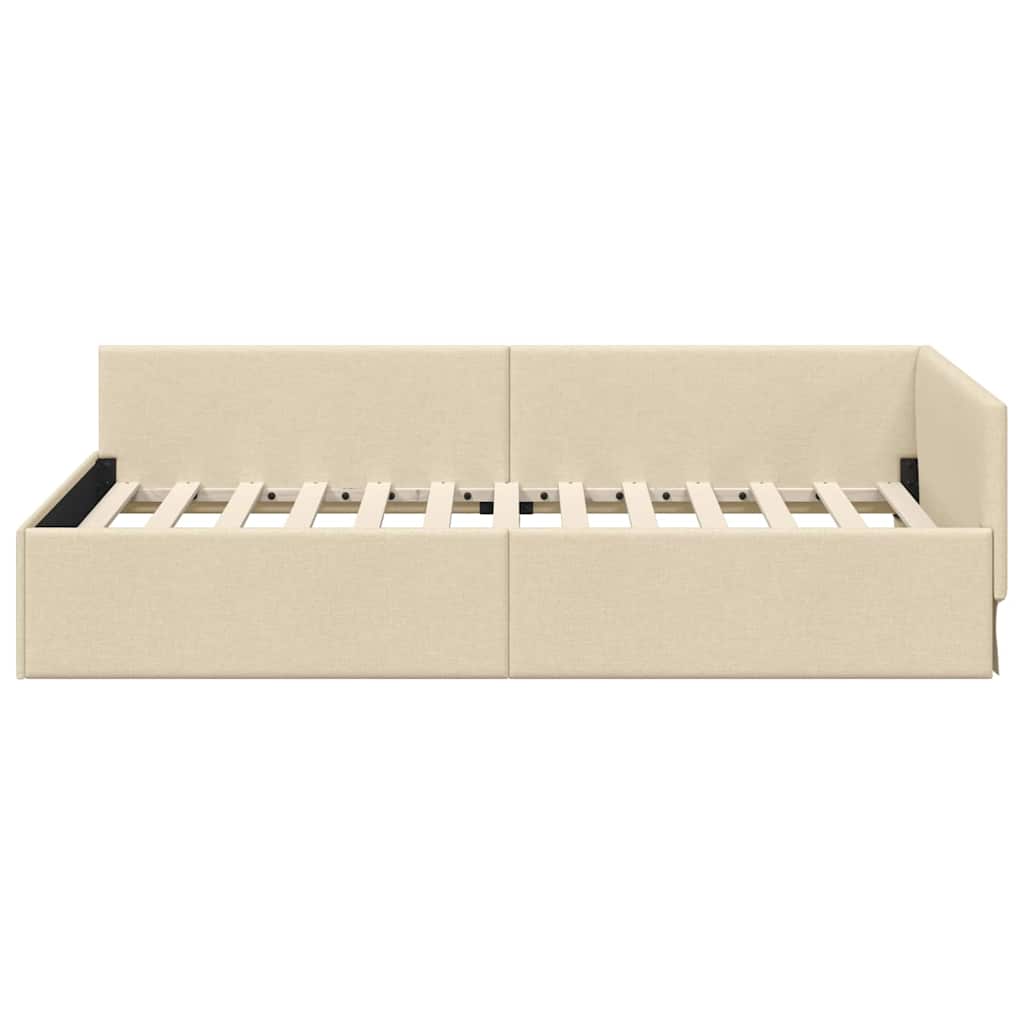 Cornice del letto ad angolo Crema 100 cm x 200 cm Tessuto | homemem39