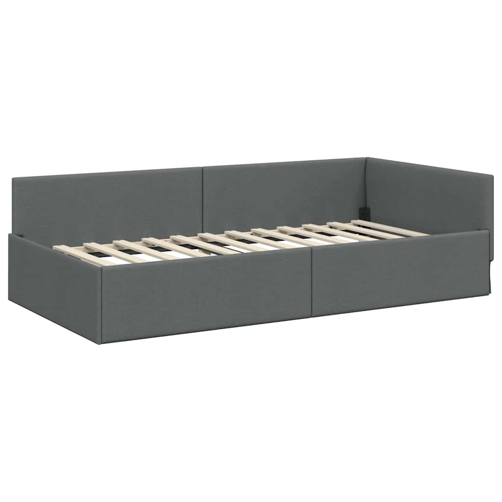 Cornice del letto ad angolo Grigio scuro 100 x 203 cm Tessuto | homemem39