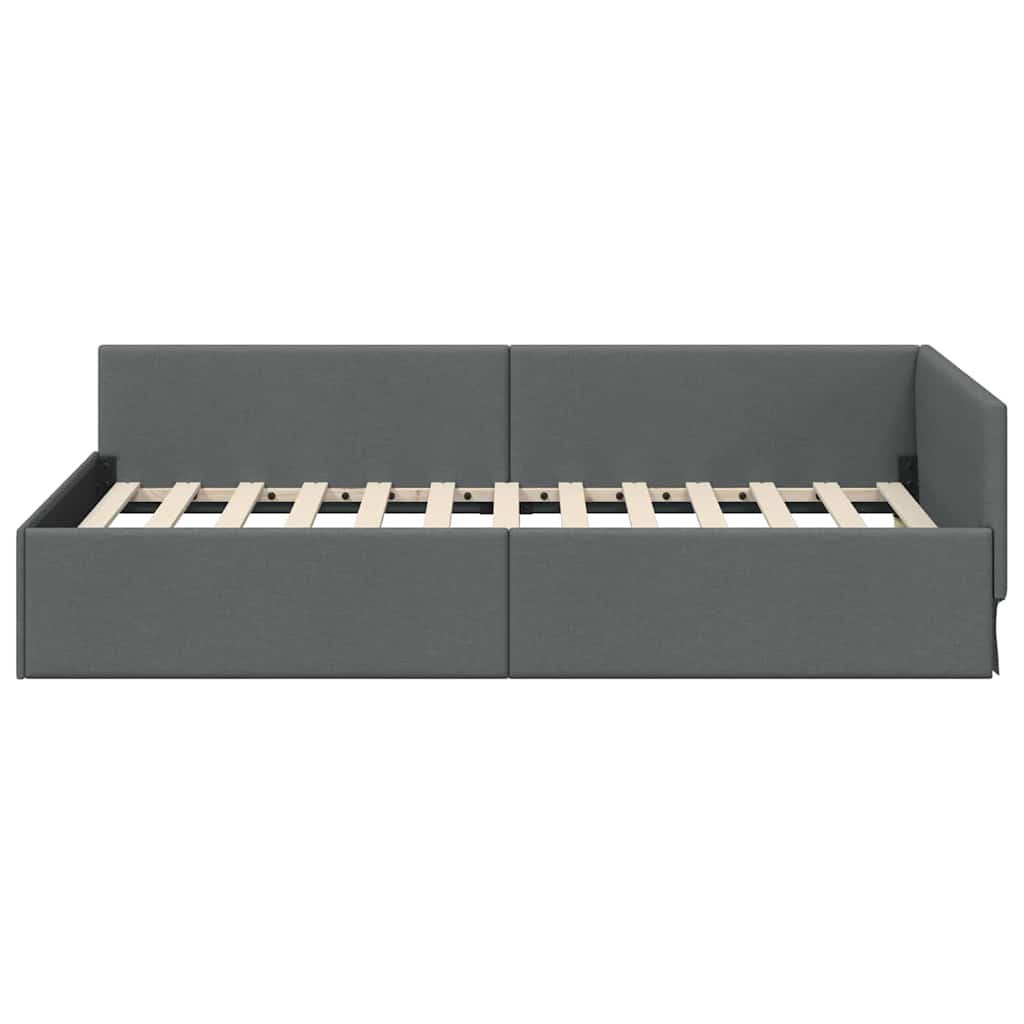 Cornice del letto ad angolo Grigio scuro 100 x 203 cm Tessuto | homemem39