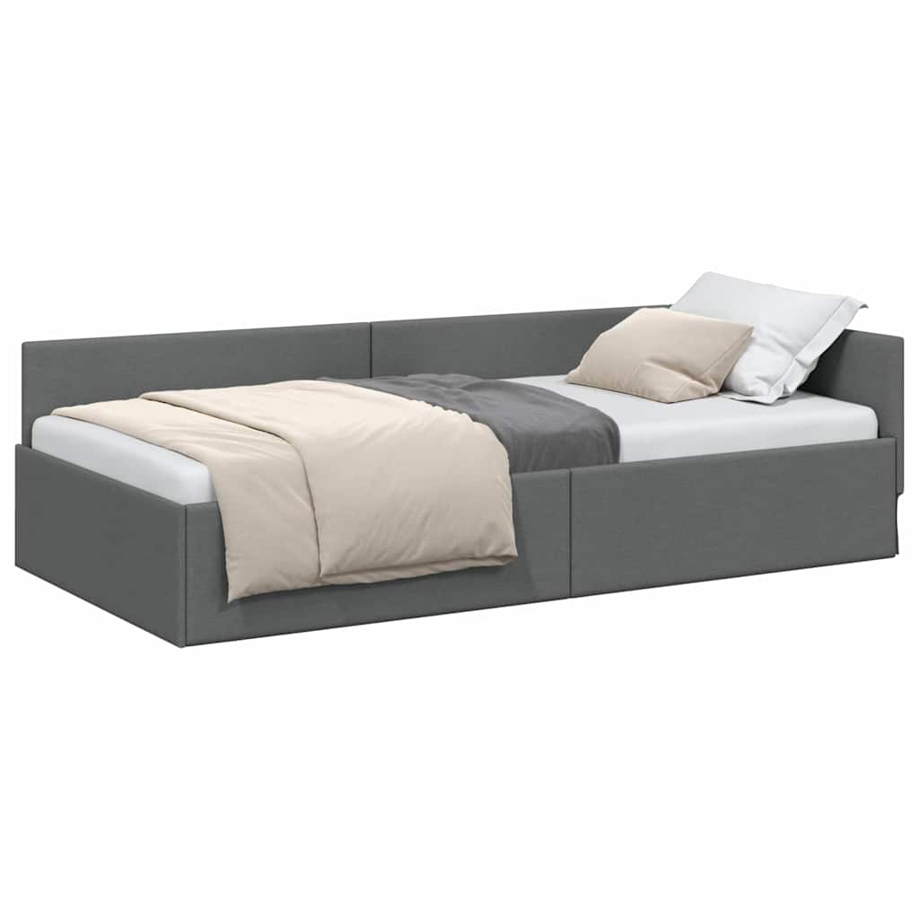 Cornice del letto ad angolo Grigio scuro 100 x 203 cm Tessuto | homemem39