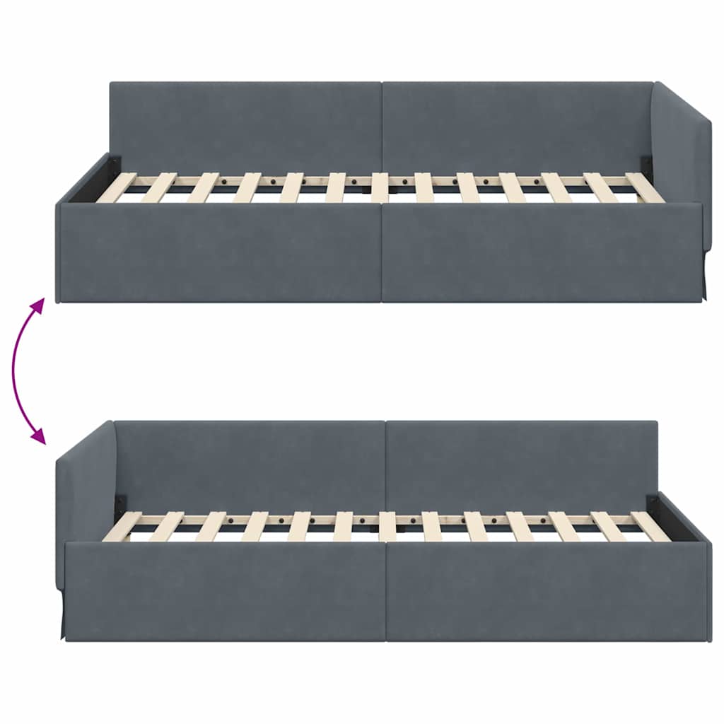 Cornice del letto ad angolo Grigio scuro 80 cm x 200 cm Velluto | homemem39