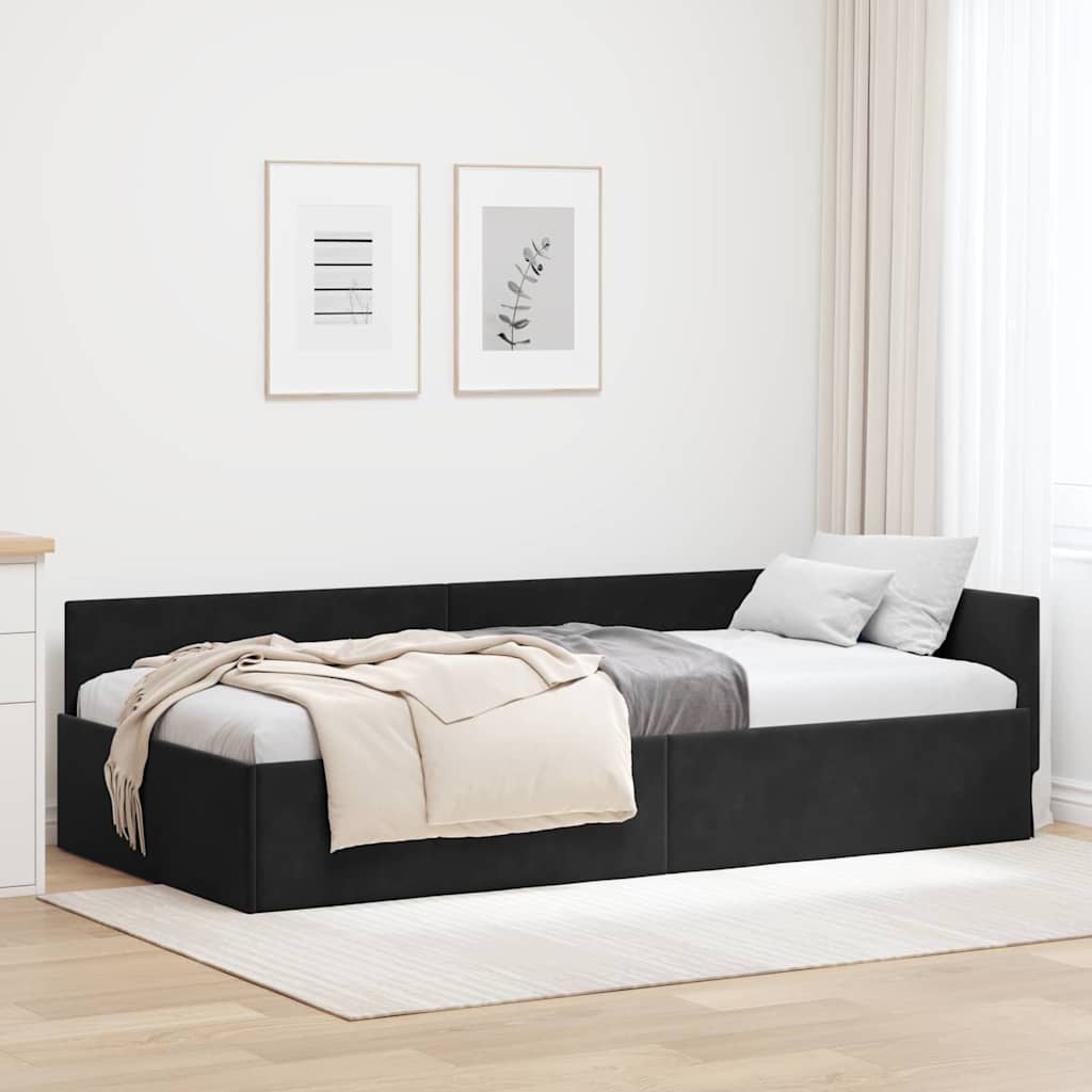 Cornice del letto ad angolo Nero 80 cm x 200 cm Velluto | homemem39