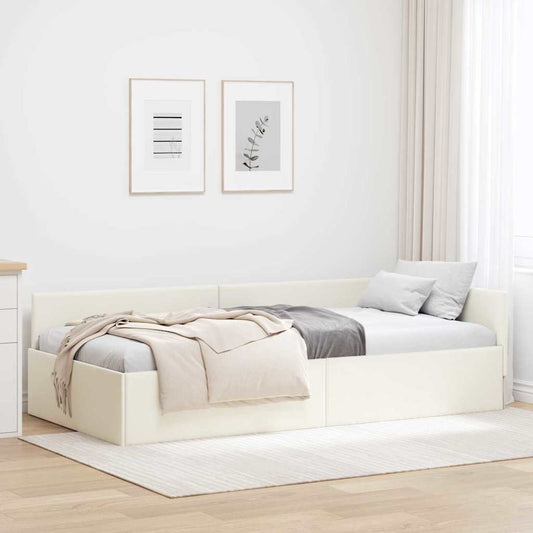 Cornice del letto ad angolo Crema 80 cm x 200 cm Velluto | homemem39