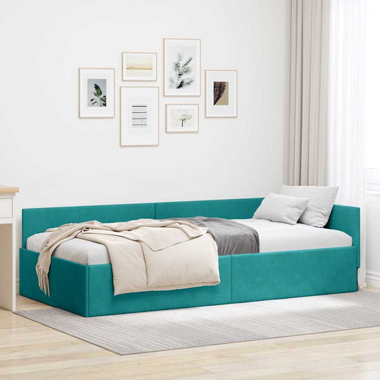 Cornice del letto ad angolo Turchese 80 cm x 200 cm Velluto | homemem39