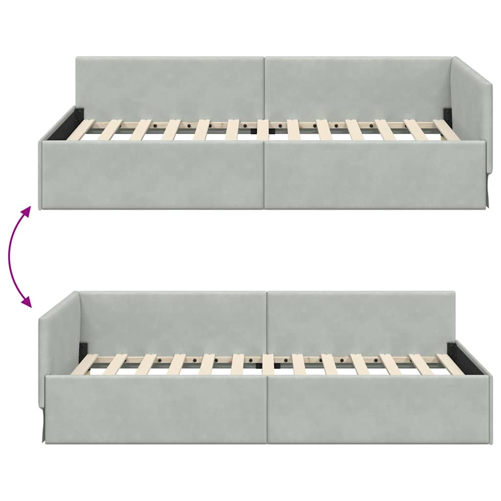 Cornice del letto ad angolo Grigio chiaro 90 cm x 190 cm