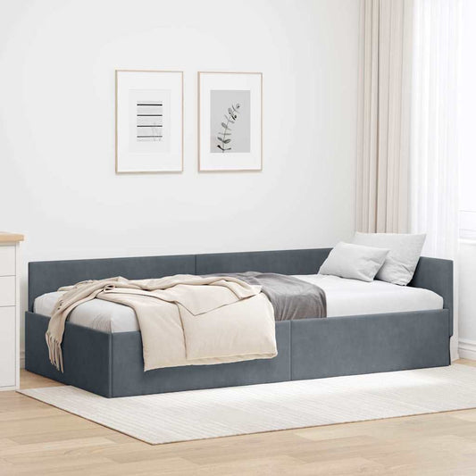 Cornice del letto ad angolo Grigio scuro 90 cm x 190 cm Velluto | homemem39