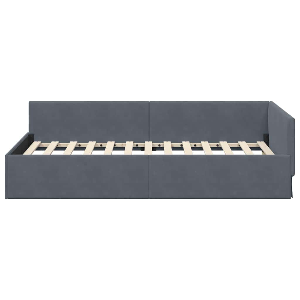 Cornice del letto ad angolo Grigio scuro 90 cm x 190 cm Velluto | homemem39