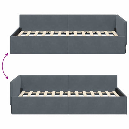 Cornice del letto ad angolo Grigio scuro 90 cm x 190 cm Velluto | homemem39