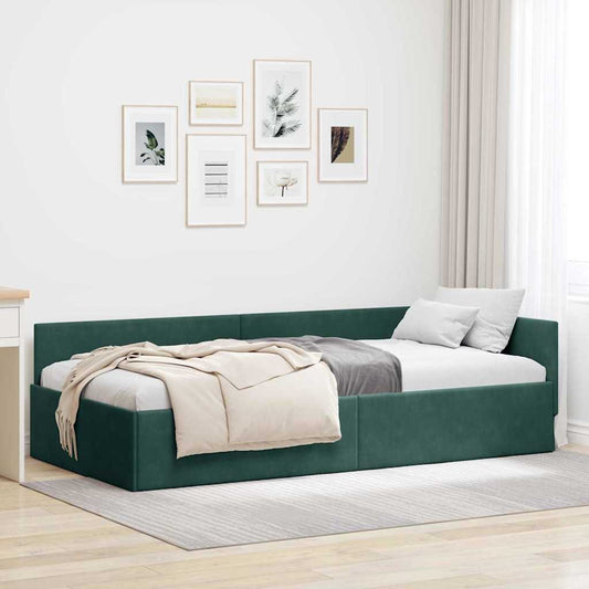 Cornice del letto ad angolo Verde Scuro 90 cm x 190 cm Velluto | homemem39
