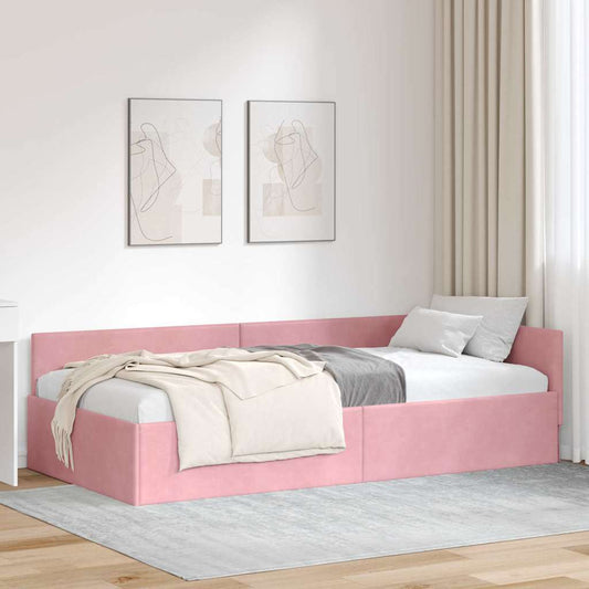 Cornice del letto ad angolo Rosa 90 cm x 190 cm Velluto | homemem39