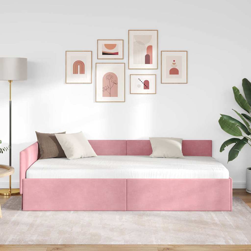 Cornice del letto ad angolo Rosa 90 cm x 190 cm Velluto | homemem39