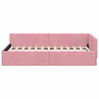 Cornice del letto ad angolo Rosa 90 cm x 190 cm Velluto | homemem39
