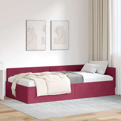 Cornice del letto ad angolo Rosso Vino 90 cm x 190 cm Velluto | homemem39
