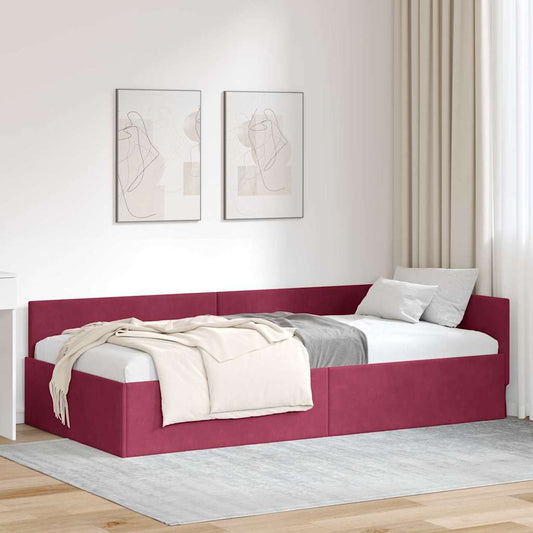 Cornice del letto ad angolo Rosso Vino 90 cm x 190 cm Velluto | homemem39