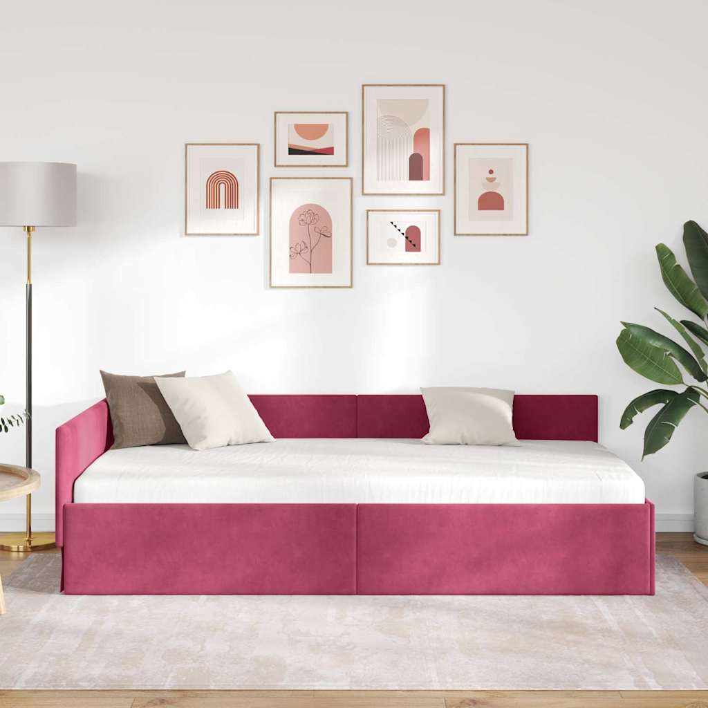 Cornice del letto ad angolo Rosso Vino 90 cm x 190 cm Velluto | homemem39