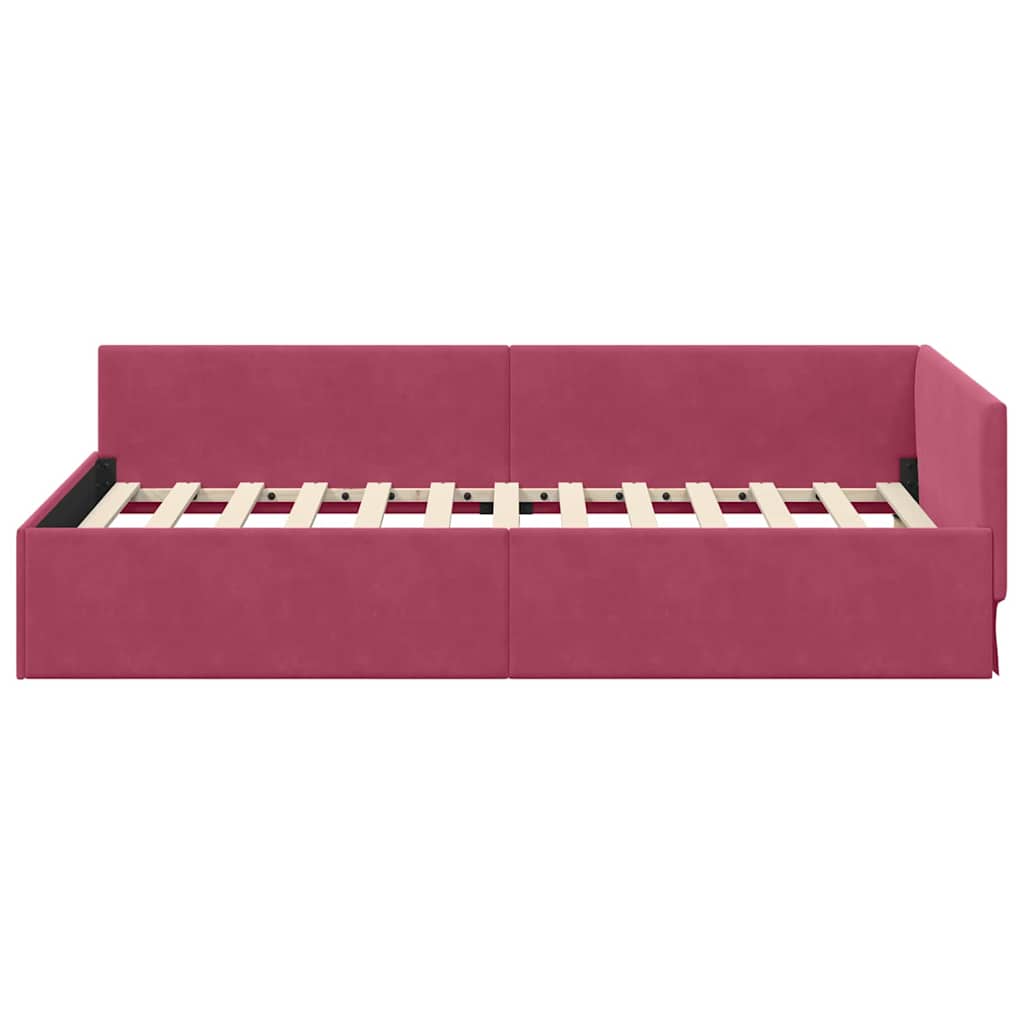 Cornice del letto ad angolo Rosso Vino 90 cm x 190 cm Velluto | homemem39